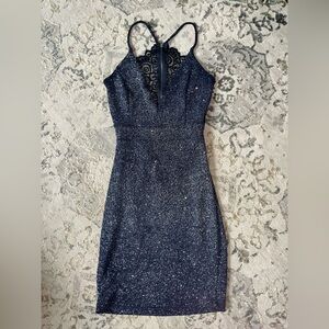 Elegant Navy Blue Lace Dress